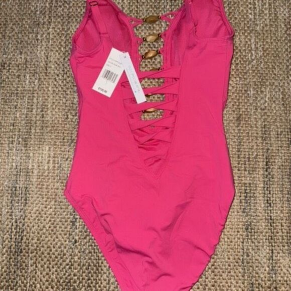 Bleu by Rod Beattie Pink Beaded-Cutout One-Piece Swimsuit size 4 - Picture 3 of 3